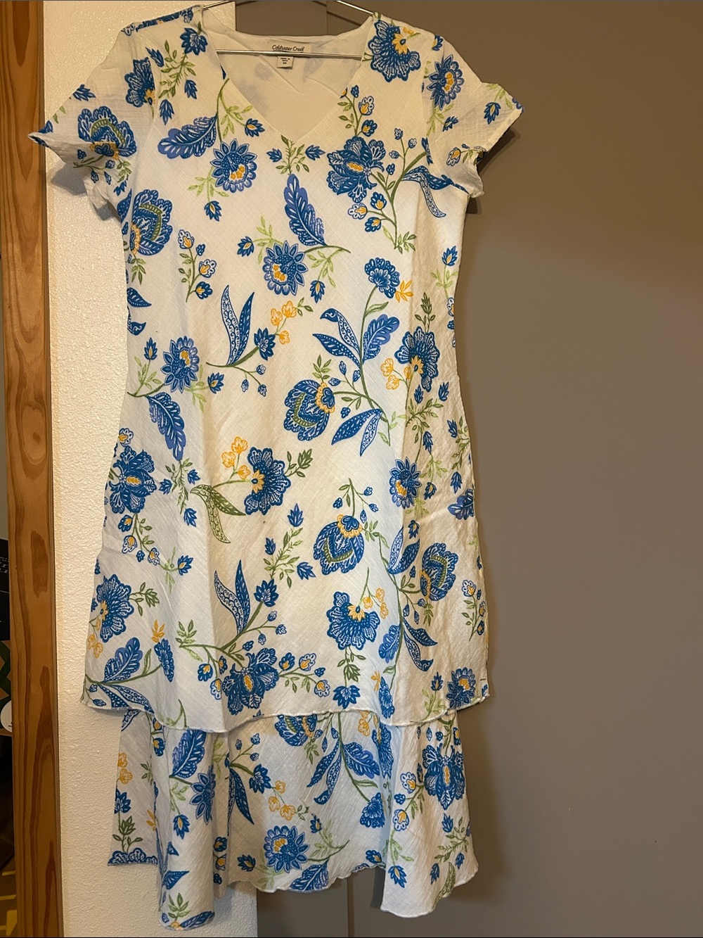 Coldwater Creek White Dress with Subtle Blue Wash